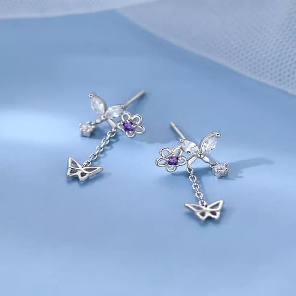 925 Sterling Silver Crystal Butterfly Drop Stud Earrings Jewellery Gift UK