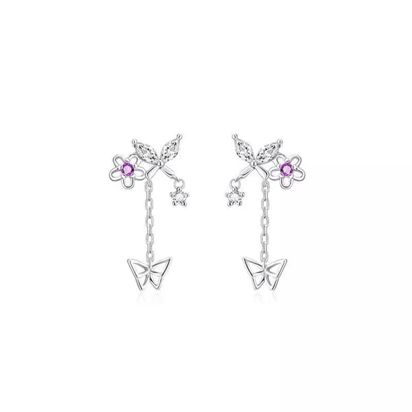 925 Sterling Silver Crystal Butterfly Drop Stud Earrings Jewellery Gift UK