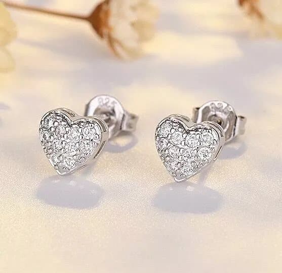 925 Sterling Silver Crystal Heart Stud Earrings Jewellery Women Girls Gift UK