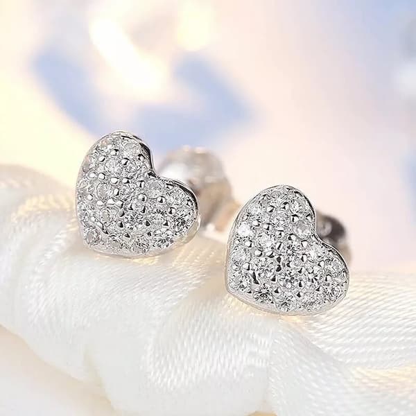 925 Sterling Silver Crystal Heart Stud Earrings Jewellery Women Girls Gift UK