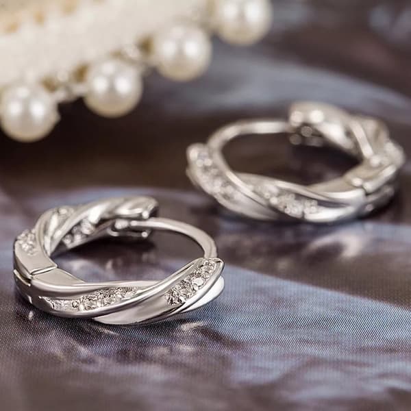 925 Sterling Silver Crystal Hoop Earrings Women Girls Jewellery Gift UK