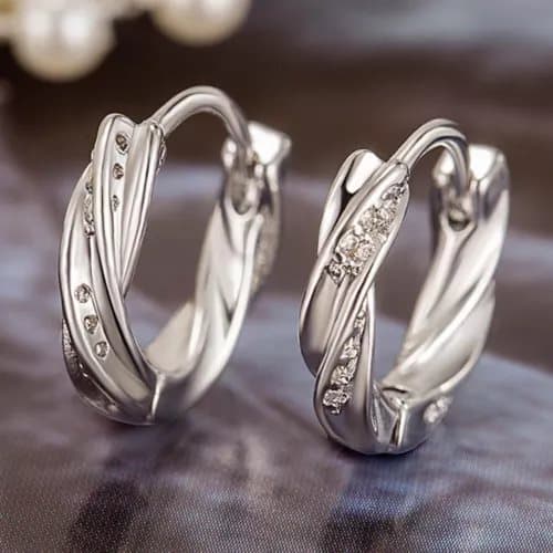 925 Sterling Silver Crystal Hoop Earrings Women Girls Jewellery Gift UK
