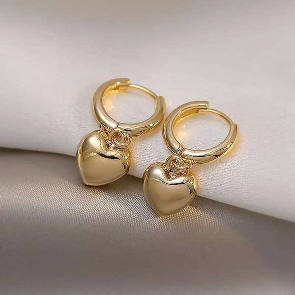Charm Gold Heart Drop Dangle Hoop Earrings Women Girls Jewellery Gift UK