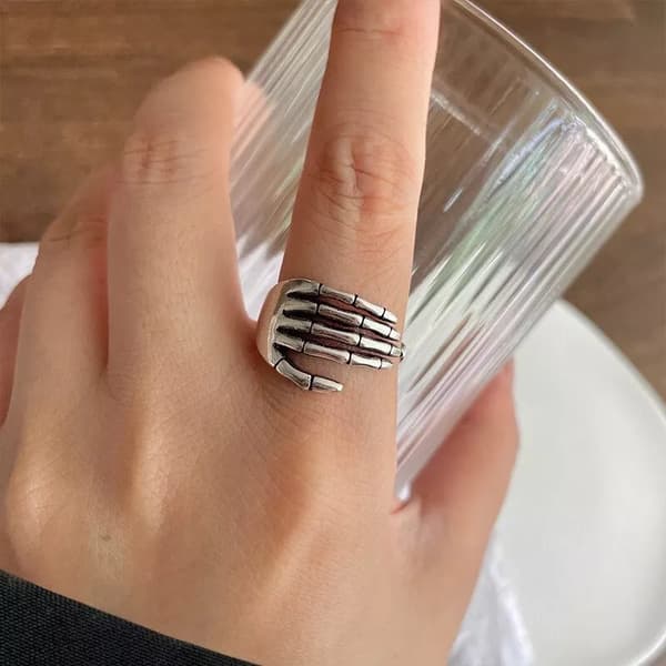 925 Sterling Silver Skeleton Hand Shaped Adjustable Ring Women Jewellery Gift UK