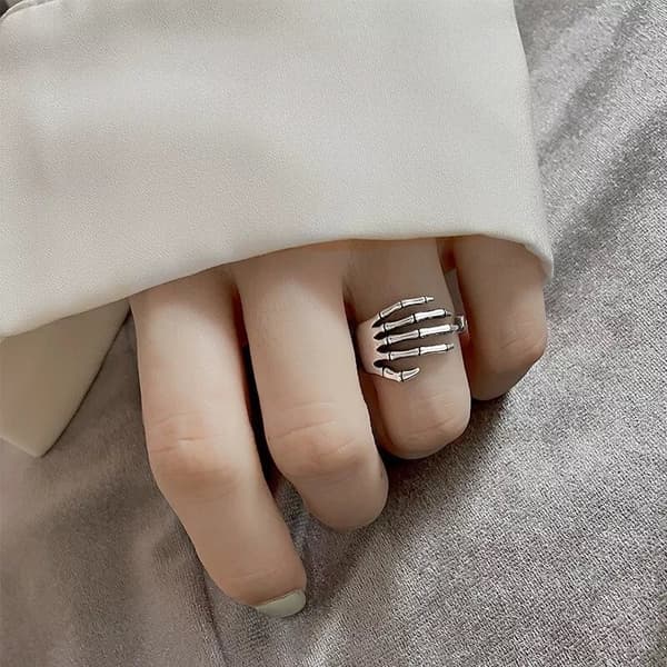 925 Sterling Silver Skeleton Hand Shaped Adjustable Ring Women Jewellery Gift UK