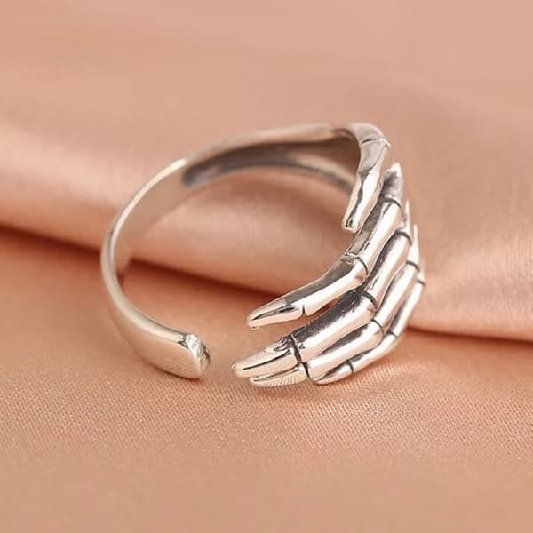 925 Sterling Silver Skeleton Hand Shaped Adjustable Ring Women Jewellery Gift UK