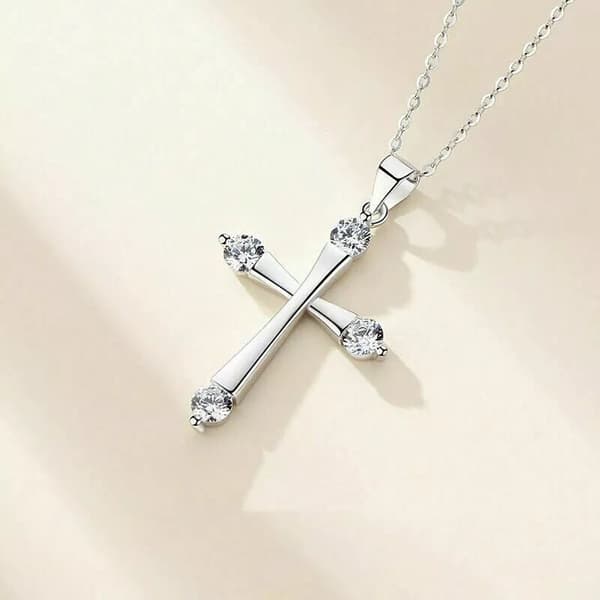 Crystal Cross Pendant Chain Necklace 925 Sterling Silver Jewellery Gift UK