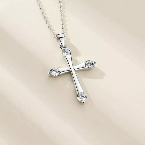 Crystal Cross Pendant Chain Necklace 925 Sterling Silver Jewellery Gift UK