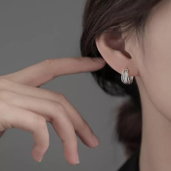 925 Sterling Silver Fashion Multi Layer Hoop Earrings Women Jewellery Gift UK