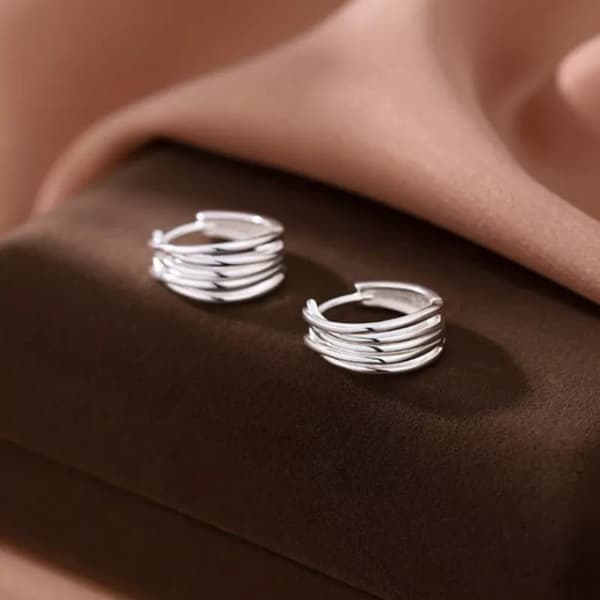 925 Sterling Silver Fashion Multi Layer Hoop Earrings Women Jewellery Gift UK