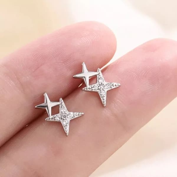925 Sterling Silver Crystal Star Linked Stud Earrings Jewellery Women Girls Gift