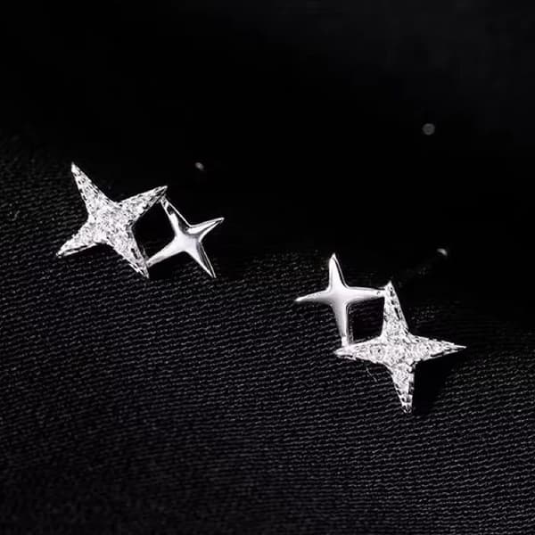 925 Sterling Silver Crystal Star Linked Stud Earrings Jewellery Women Girls Gift