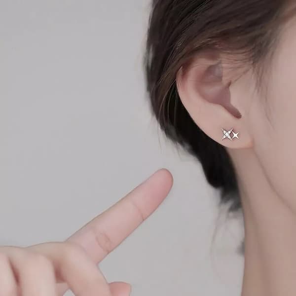 925 Sterling Silver Crystal Star Linked Stud Earrings Jewellery Women Girls Gift