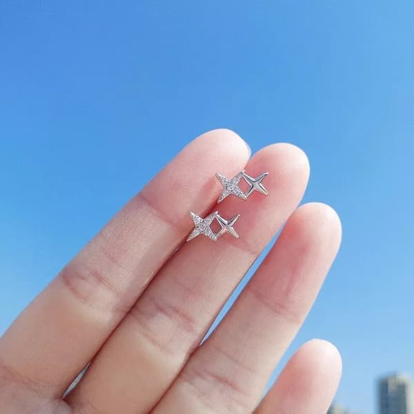 925 Sterling Silver Crystal Star Linked Stud Earrings Jewellery Women Girls Gift