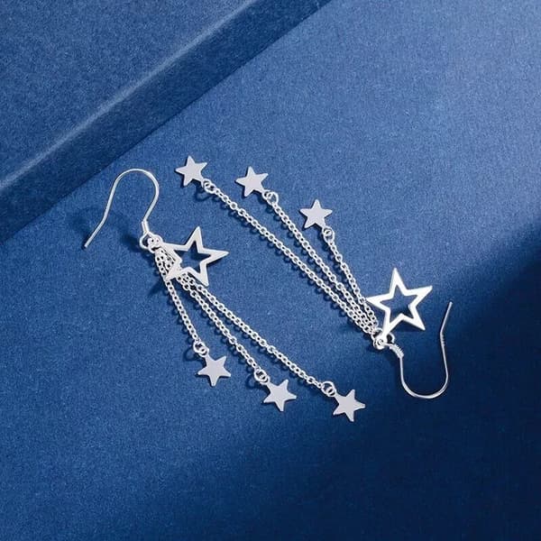 925 Sterling Silver Triple Star Drop Dangle Hook Earrings Women Jewellery Gift