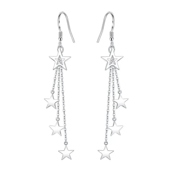 925 Sterling Silver Triple Star Drop Dangle Hook Earrings Women Jewellery Gift