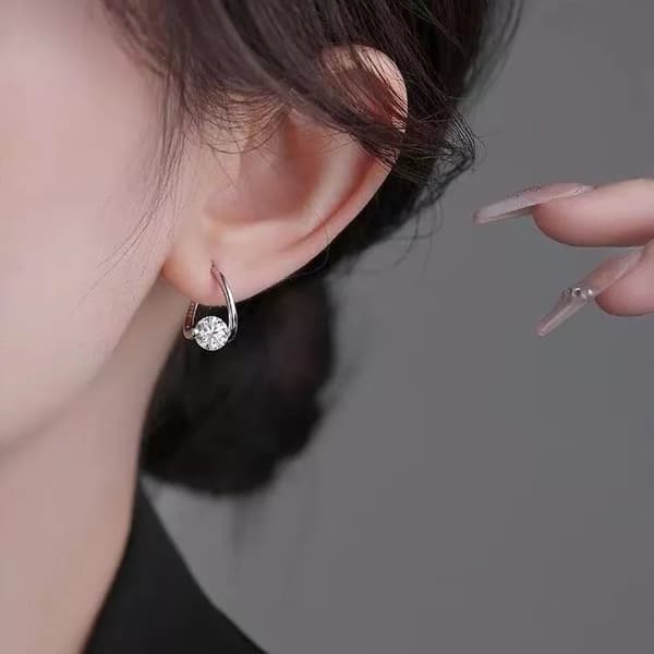 925 Sterling Silver Elegant Crystal Hoop Earrings Women Girls Jewellery Gift