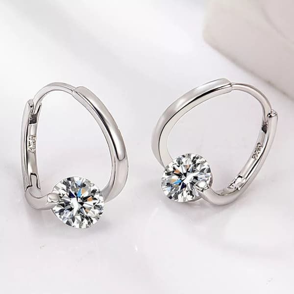 925 Sterling Silver Elegant Crystal Hoop Earrings Women Girls Jewellery Gift