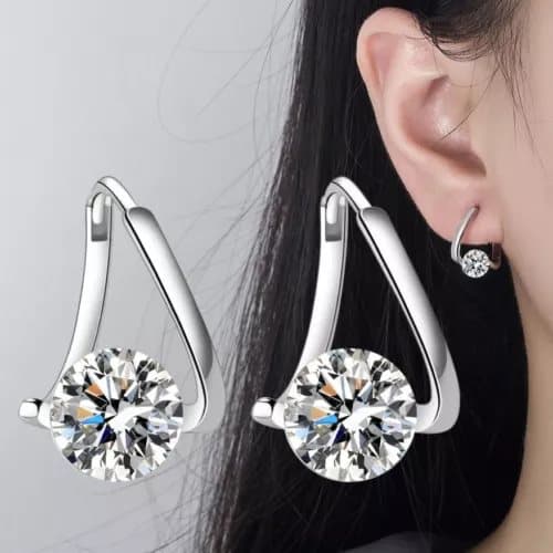 925 Sterling Silver Elegant Crystal Hoop Earrings Women Girls Jewellery Gift