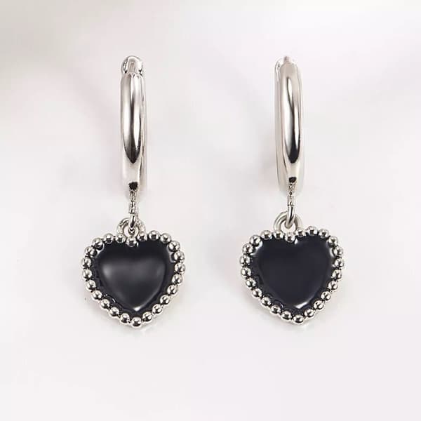 925 Sterling Silver Black Heart Hoop Earrings Women Girls Jewellery Gift