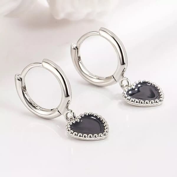 925 Sterling Silver Black Heart Hoop Earrings Women Girls Jewellery Gift