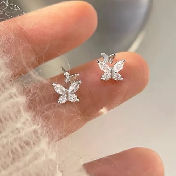 925 Sterling Silver Crystal Butterfly Stud Earrings Jewellery Women Girls Gift