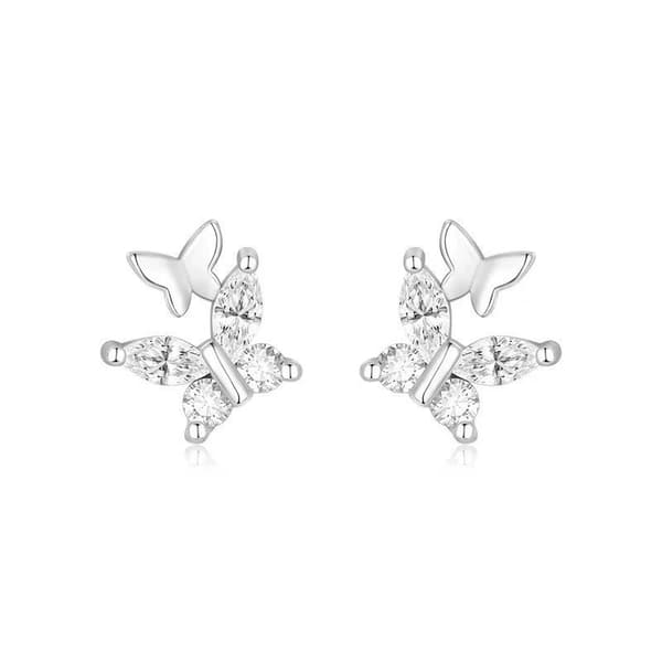 925 Sterling Silver Crystal Butterfly Stud Earrings Jewellery Women Girls Gift
