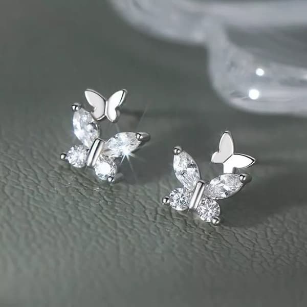 925 Sterling Silver Crystal Butterfly Stud Earrings Jewellery Women Girls Gift