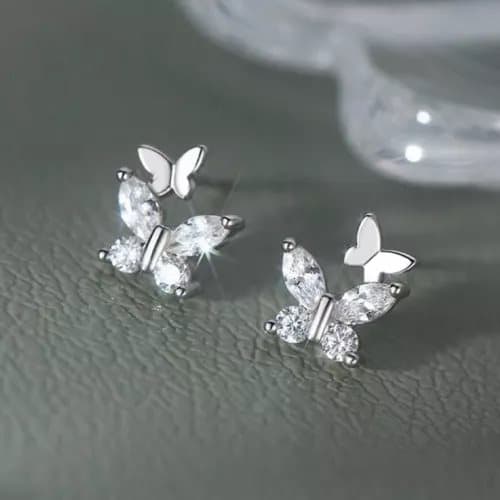 925 Sterling Silver Crystal Butterfly Stud Earrings Jewellery Women Girls Gift