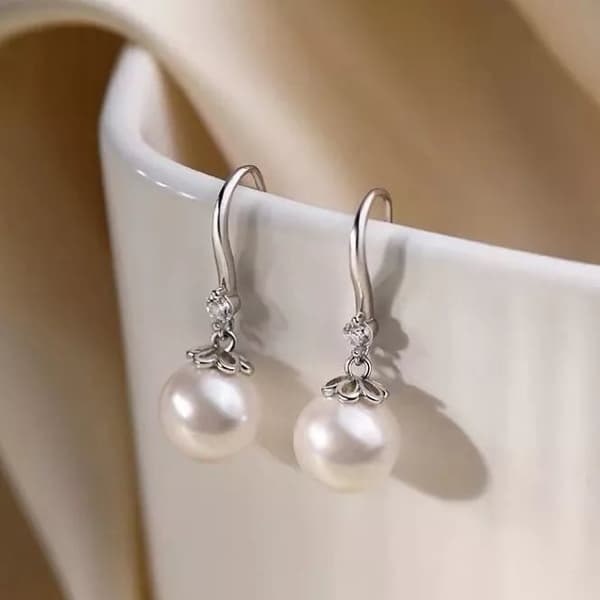 925 Sterling Silver Beautiful Pearl Drop Hook Earrings Women Girls Jewellery