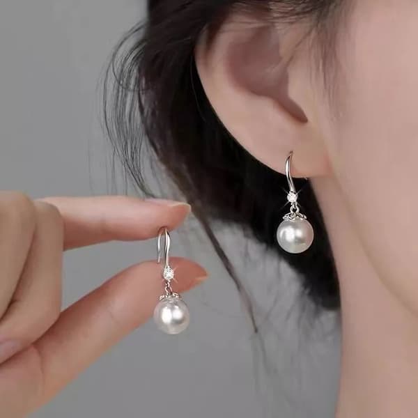 925 Sterling Silver Beautiful Pearl Drop Hook Earrings Women Girls Jewellery