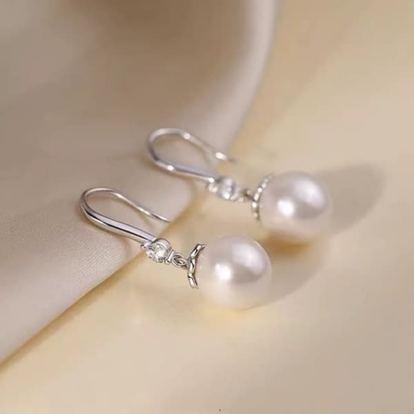925 Sterling Silver Beautiful Pearl Drop Hook Earrings Women Girls Jewellery