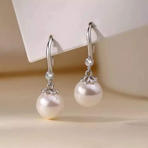 925 Sterling Silver Beautiful Pearl Drop Hook Earrings Women Girls Jewellery