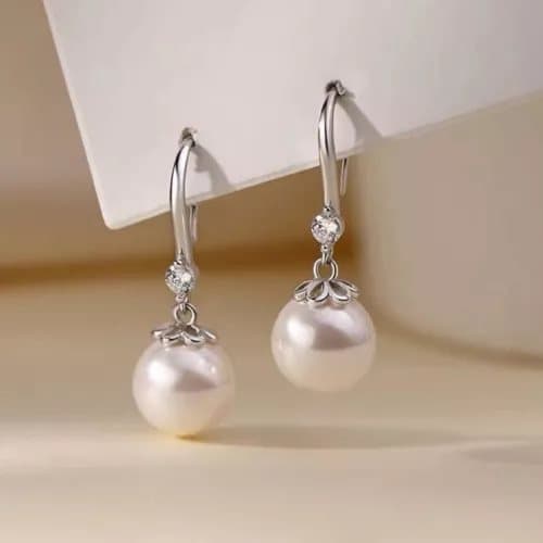 925 Sterling Silver Beautiful Pearl Drop Hook Earrings Women Girls Jewellery