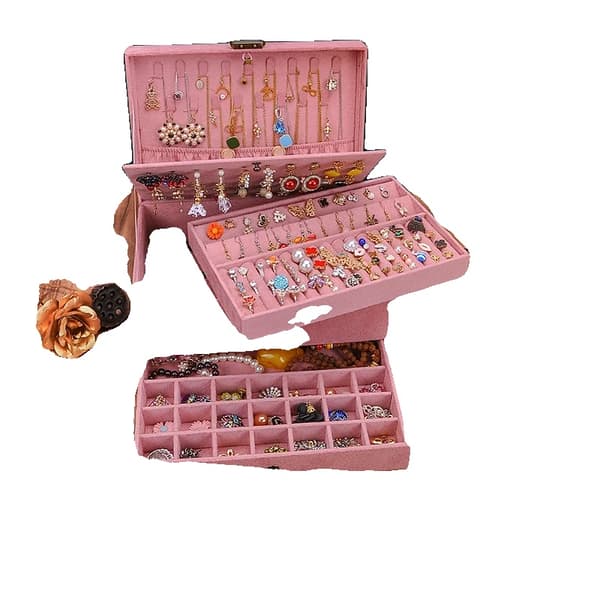 Smyckeskrin, Högkvalitativt Sammet, Stor Kapacitet, 708 rosa