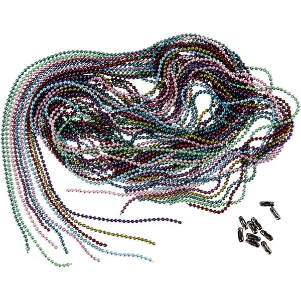 Färgade kulkedjor - dia. 1,5 mm - Mixade färger - 10 x 80 cm