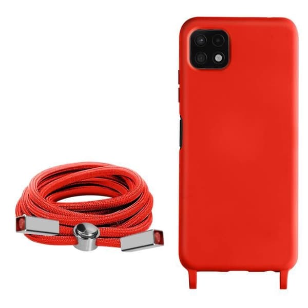 Samsung Galaxy A22 5G fodral med rep - AVIZAR - Röd - Halvstyv - Halsband 80cm