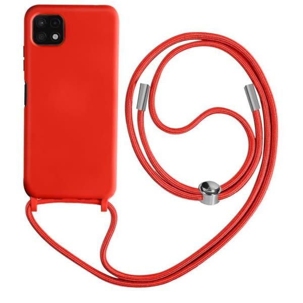 Samsung Galaxy A22 5G fodral med rep - AVIZAR - Röd - Halvstyv - Halsband 80cm