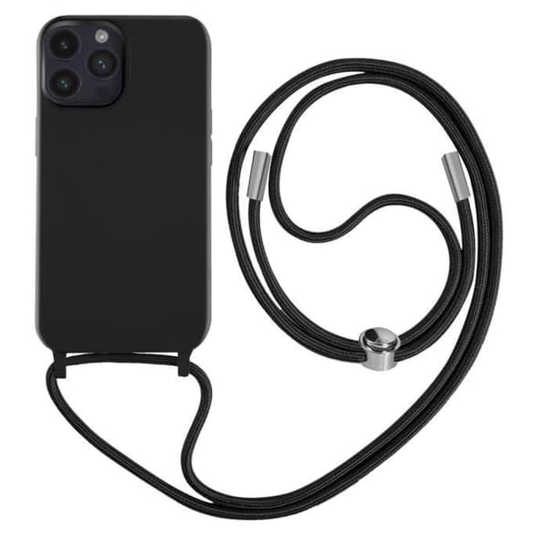 Coque - AVIZAR - iPhone 14 Pro Max - Semi-rigid - Justerbar snöre 80cm - Svart