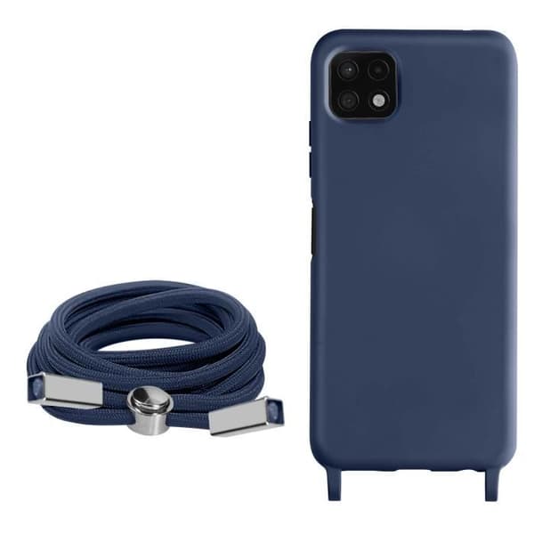 Samsung Galaxy A22 5G fodral med rep - AVIZAR - Halvstyv - Halsrem 80cm Blå