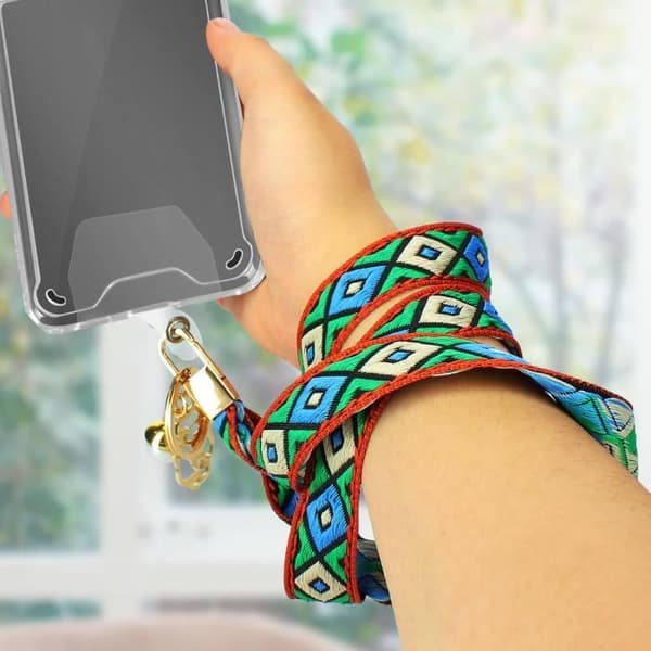 Universal Smartphone lanyard - AVIZAR - Bogolan - Svart - Flätad bomullslina - Akoya pärla