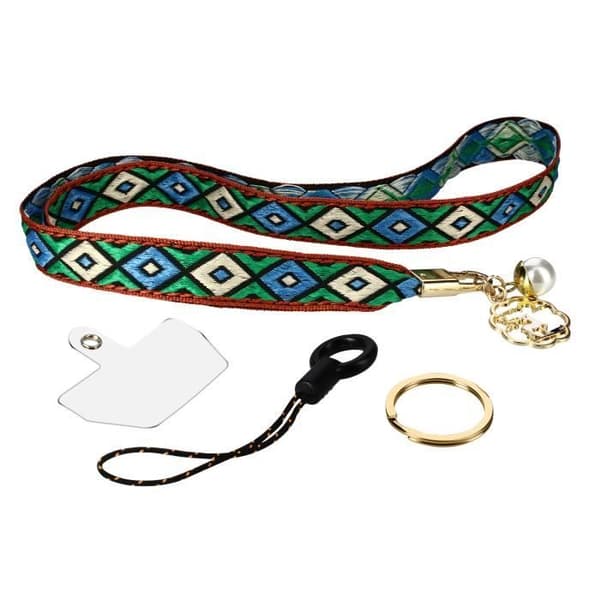Universal Smartphone lanyard - AVIZAR - Bogolan - Svart - Flätad bomullslina - Akoya pärla