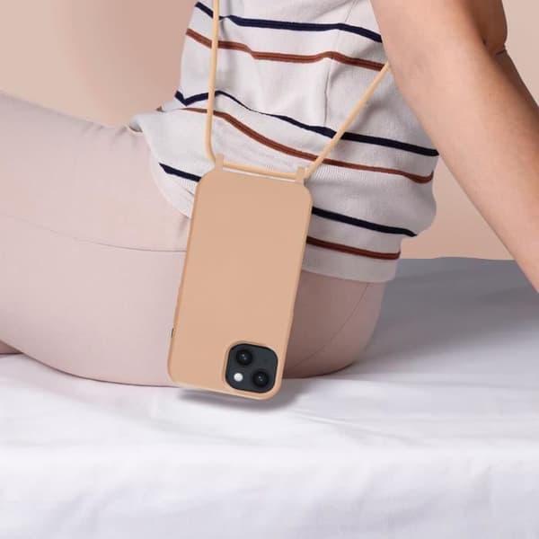 iPhone 14 sladdfodral Halvstyvt med halsband 80cm rosa