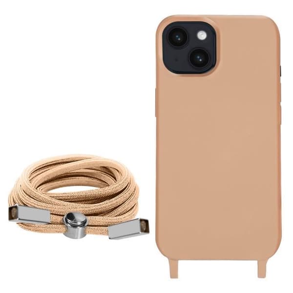 iPhone 14 sladdfodral Halvstyvt med halsband 80cm rosa