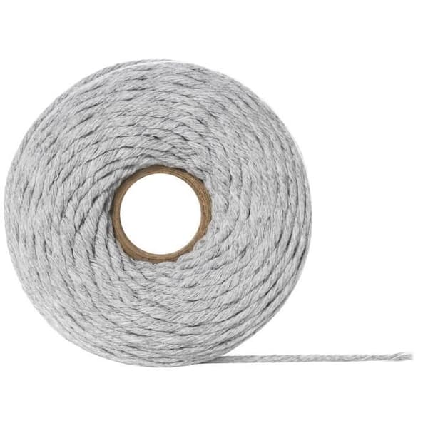 3mm x 200m Ljusgrå Macramé-rep - Tråd av bomull och polyester - (+/-) 0,5 mm tjocklek - Naturligt snörtråd