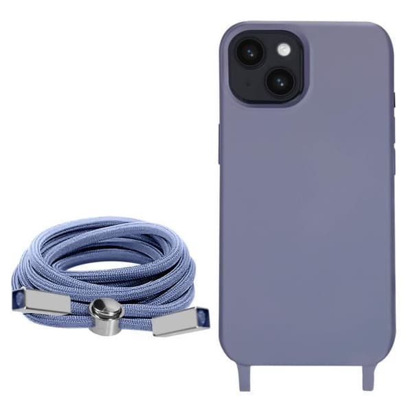 Coque Cordon iPhone 14 Plus - AVIZAR - Lila - Semi-rigide - Lanière Tour du Cou 80cm