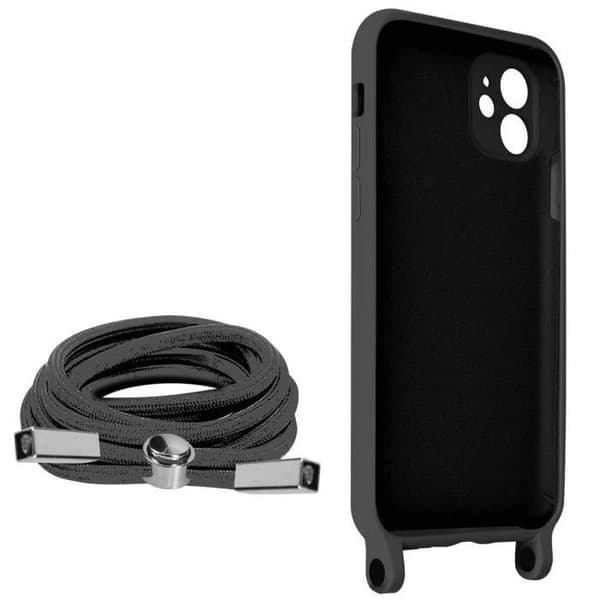 Coque iPhone 11 Semi-rigid Lanyard Halsrem 80cm Svart - AVIZAR