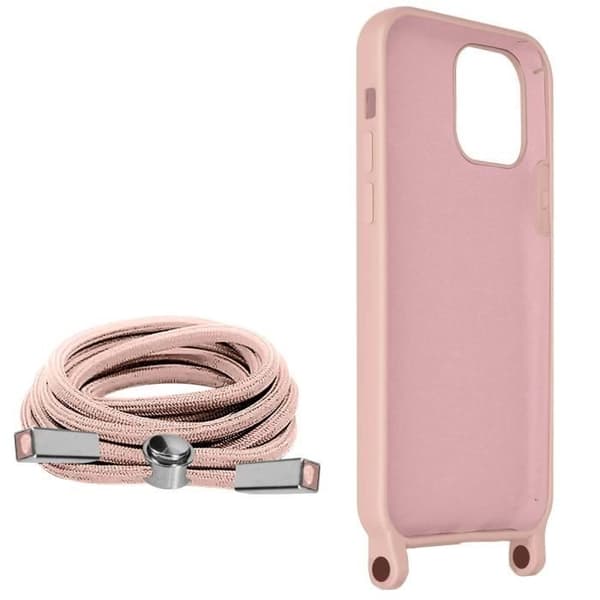 Coque iPhone 12 Pro Max Semi-rigida Lanyard Halsrem 80cm rosa - AVIZAR