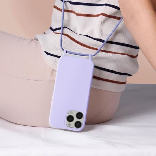 Coque med Snöre - AVIZAR - iPhone 15 Pro - Nylonrem 80cm - Lila - Semihård