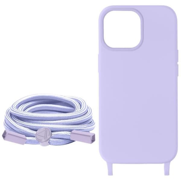 Coque med Snöre - AVIZAR - iPhone 15 Pro - Nylonrem 80cm - Lila - Semihård